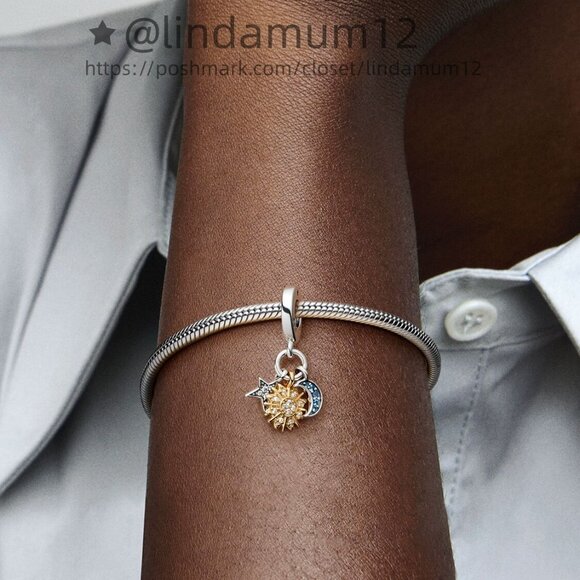 Pandora Two-tone Celestial Triple Dangle Charm - Picture 4 of 5